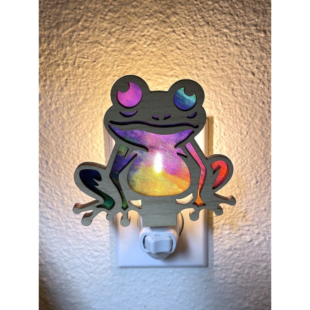 Rainbow Iridescent Frog Wood Plug In Night Light Handmade Whimsical Decor 4x4‎ - Picture 2 of 9